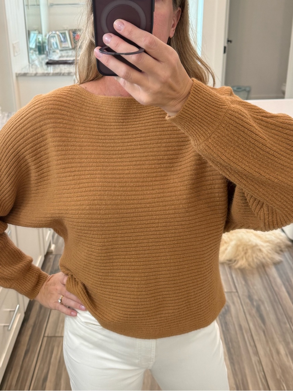 Ribbed Crewneck Sweater in Camel